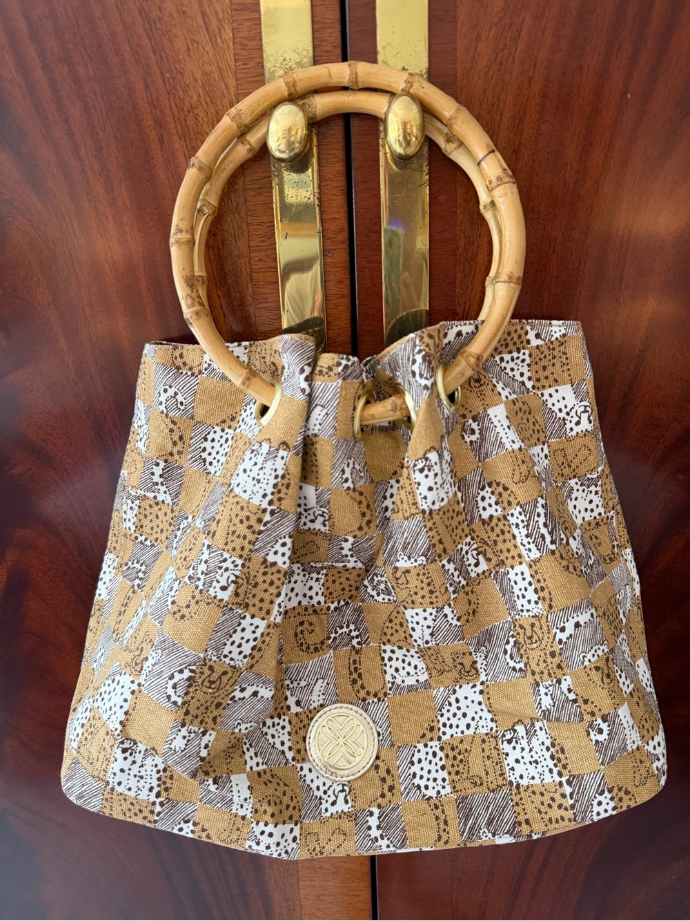NWT Lilly Pulitzer Bamboo Bag Iced Latte Lil Cheetah Checks - Picture 12 of 16